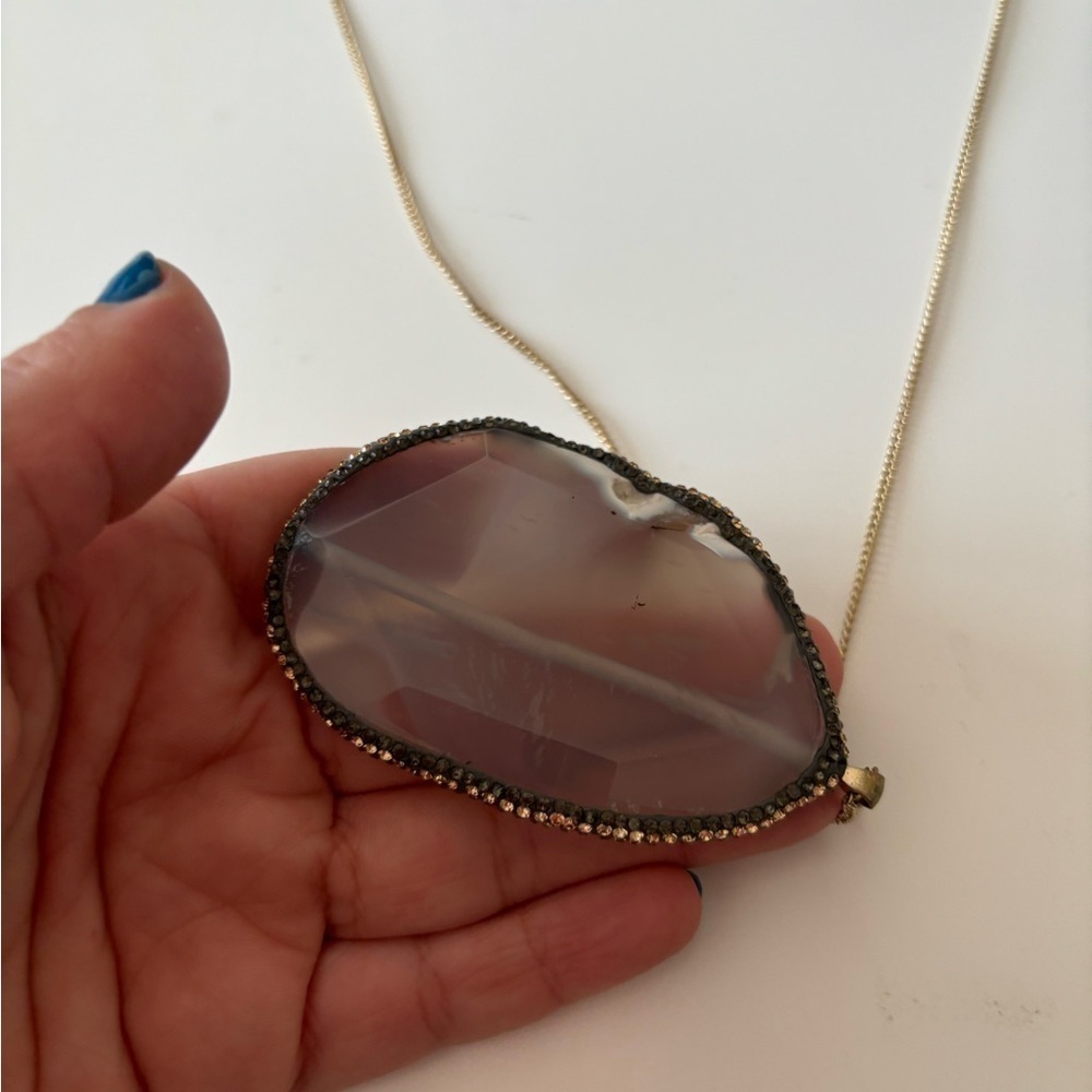 Stone Pendant Necklace Gray With Rhinestones - Picture 6 of 11
